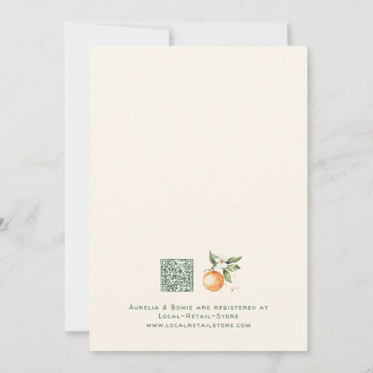 オレンジシトラスリトルかわいこちゃんカップルベビーシャワー 招待状 (裏面)