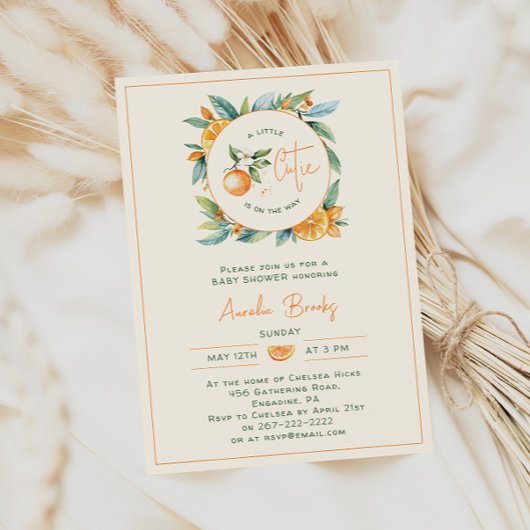 オレンジシトラスリトルかわいこちゃんベビーシャワー招待状 招待状