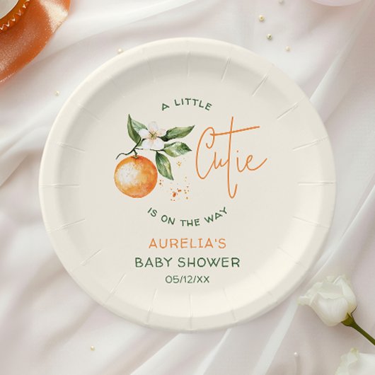 オレンジシトラスリトルかわいこちゃんベビーシャワー紙プレート ペーパープレート