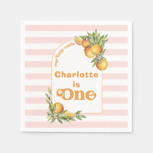 オレンジシトラスリトルかわいこちゃん1st誕生日紙 スタンダードカクテルナプキン (正面)
