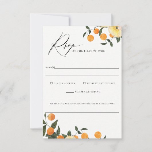 オレンジシトラス結婚フローラアレルギーRsvp 出欠カード (正面)