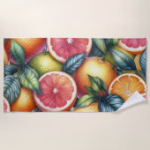オレンジシトラッお洒落ツウォーターカラーフルーツ&フローラ ビーチタオル (正面)
