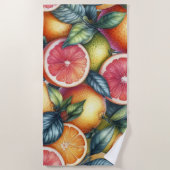 オレンジシトラッお洒落ツウォーターカラーフルーツ&フローラ ビーチタオル (正面)