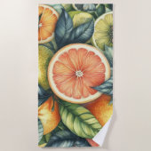 オレンジシトラッお洒落ツウォーターカラーフルーツ&フローラ ビーチタオル (正面)