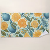 オレンジシトラッお洒落ツウォーターカラーフルーツ&フローラ ビーチタオル (正面)