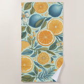 オレンジシトラッお洒落ツウォーターカラーフルーツ&フローラ ビーチタオル (正面)