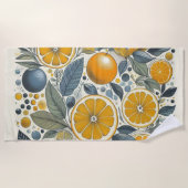 オレンジシトラッお洒落ツウォーターカラーフルーツ&フローラ ビーチタオル (正面)