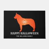 オレンジシベリアハスキーシルエットハッピーハローウィン ドアマット (正面)