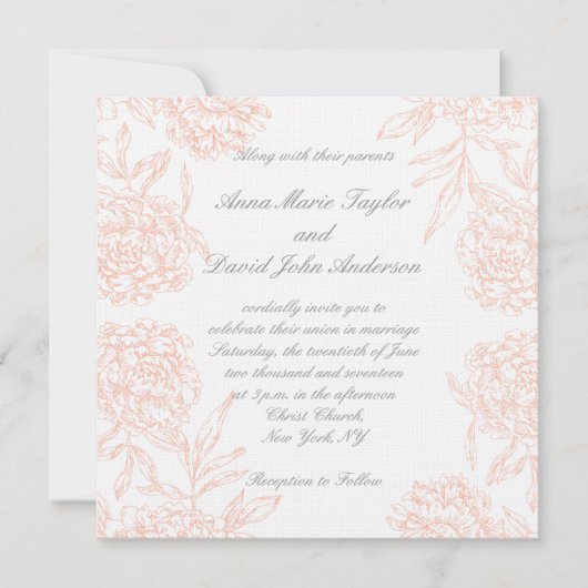 オレンジシャクヤクのヴィンテージの結婚式招待状 招待状 (正面)