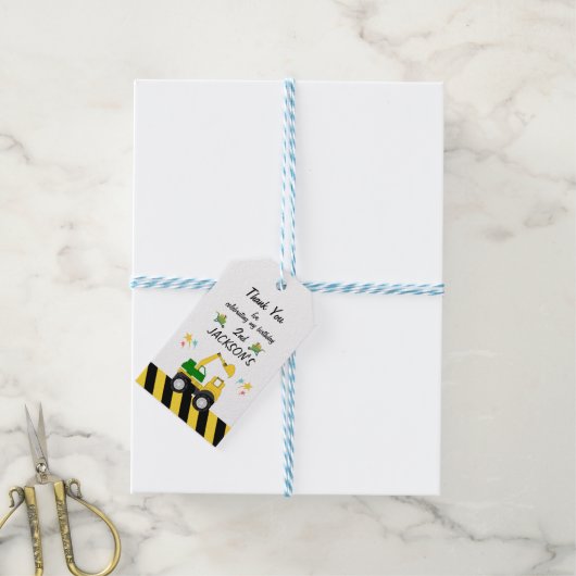 オレンジショベル建築をテーマにしたキッド誕生日 ギフトタグ (より糸付き)