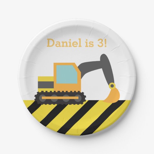 オレンジショベル建築ボーイズバースデーパーティー ペーパープレート (正面)