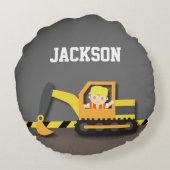 オレンジショベル建築ボーイズルームデコール ラウンドクッション (裏面)