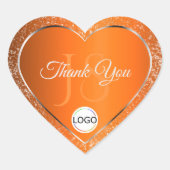 オレンジシルバーロゴイニシャルグリッターかわいいサンキュー ハートシール (正面)