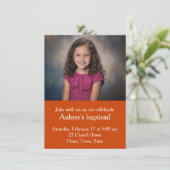 オレンジシンプルのジグザグのバックバプテスマ付き写真 招待状 (スタンド正面)