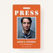 オレンジシンプル色のホワイトフォトプレスID バッジ (正面)