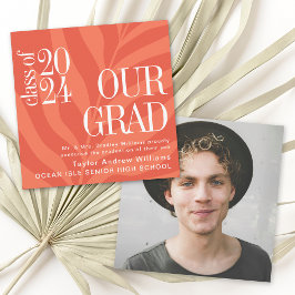 オレンジシンプル色の熱帯卒業発表 招待状