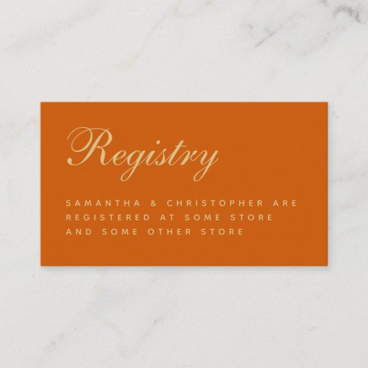 オレンジシンプル色の結婚レジストリ格納装置 エンクロージャーカード (正面)