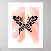 オレンジシンプル色の背景に蝶シルエット ポスター (正面)