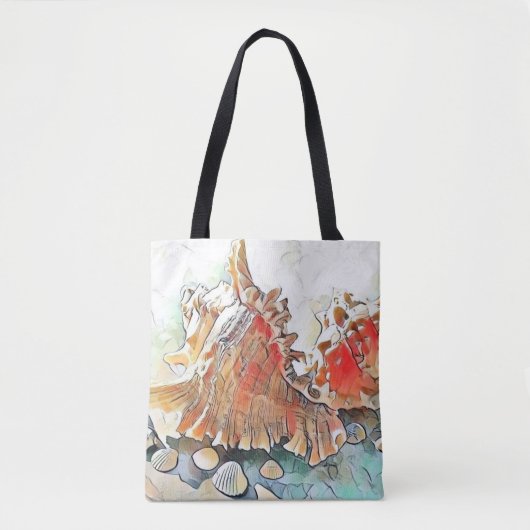オレンジシーシェルビーチの水色絵画の トートバッグ (正面)