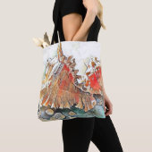 オレンジシーシェルビーチの水色絵画の トートバッグ (クローズアップ)