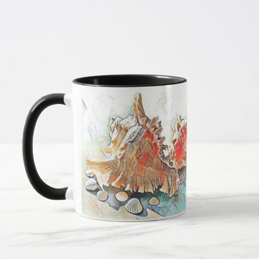 オレンジシーシェルビーチの水色絵画の マグカップ (左)