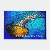 オレンジジェリーブルー海ウェルカムスクリプトモダン ドアマット (正面)