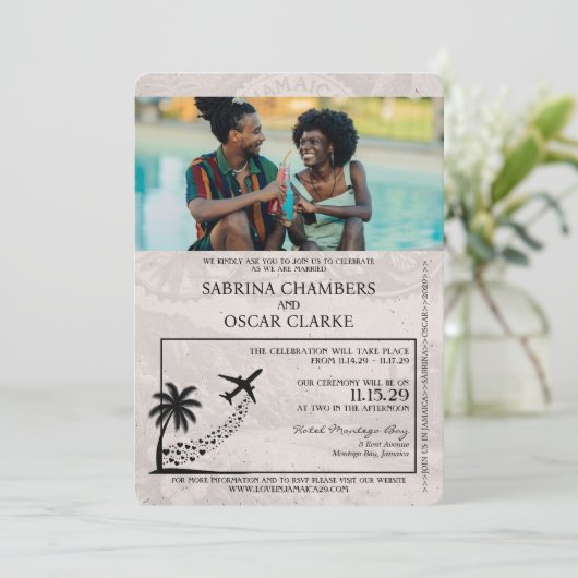 オレンジジャマイカパスポート結婚式招待状 招待状 (スタンド正面)