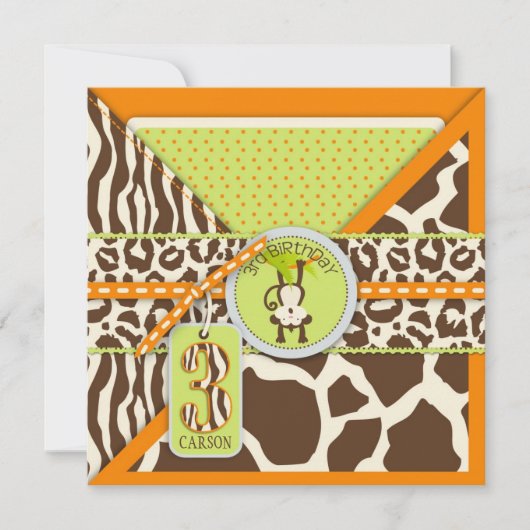 オレンジジャングルモンキーサード誕生日 招待状 (正面)