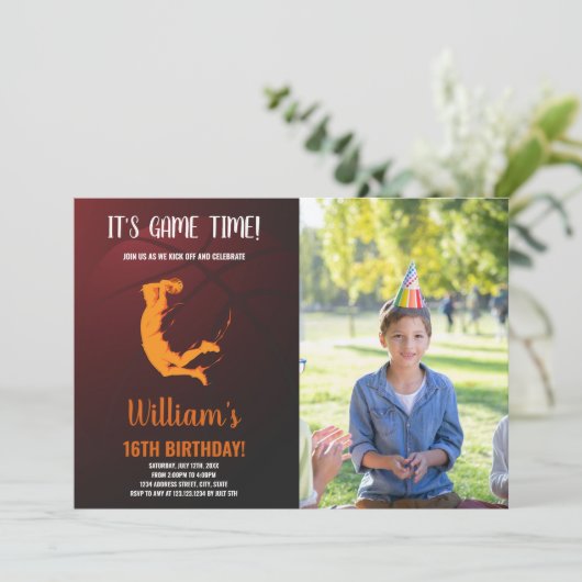 オレンジジャンプバスケットボール誕生日招待状 招待状 (スタンド正面)