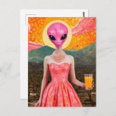 オレンジジュースおもしろいとピンクのエイリアンレディ ポストカード (正面/裏面)