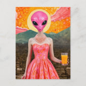 オレンジジュースおもしろいとピンクのエイリアンレディ ポストカード (正面)