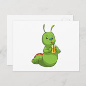 オレンジジュースのグラスを持つキャタピラー ポストカード (正面/裏面)