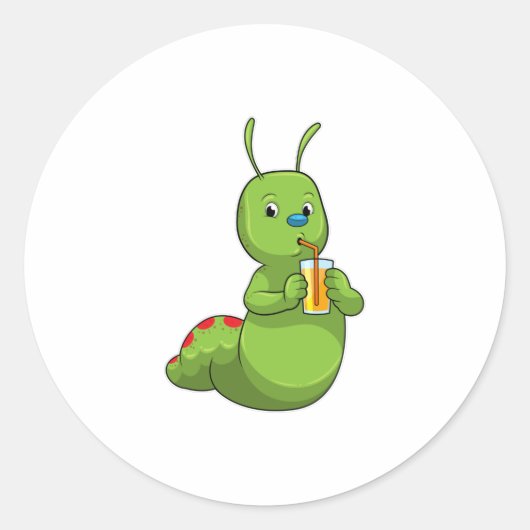 オレンジジュースのグラスを持つキャタピラー ラウンドシール (正面)