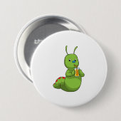 オレンジジュースのグラスを持つキャタピラー 缶バッジ (正面&裏面)