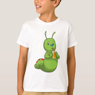 オレンジジュースのグラスを持つキャタピラー Tシャツ