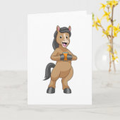 オレンジジュースのマグカップを持つ馬 カード (黄色い花)