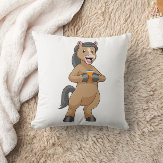 オレンジジュースのマグカップ付き馬 クッション (ブランケット)