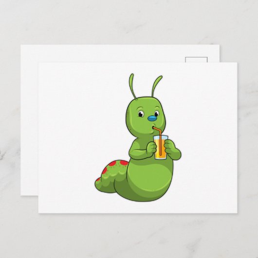 オレンジジュースの入ったガラスのイモムシ ポストカード (正面/裏面)