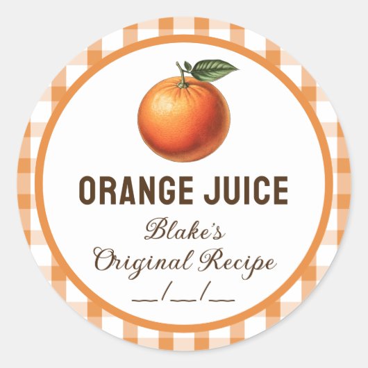 オレンジジュース缶詰ラベル市松模様にデザイン ラウンドシール (正面)
