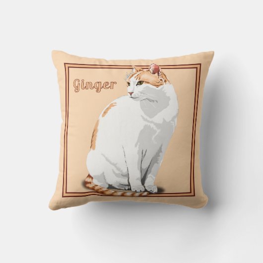 オレンジジンジャーと白猫パーソナライズされた クッション (裏面)