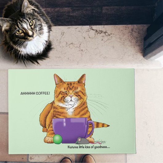 オレンジジンジャーコーヒーキャットおもしろい ドアマット