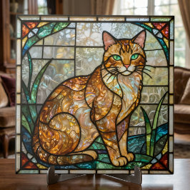 オレンジジンジャータビー猫のフェイクステンドグラスアート タイル