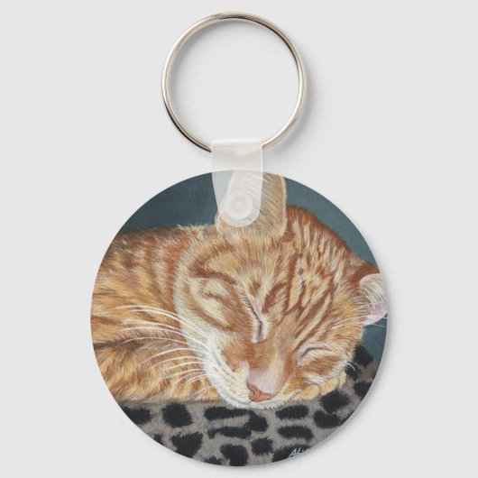 オレンジジンジャー虎猫眠る猫絵画の芸術 キーホルダー (正面)