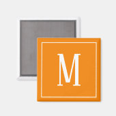 オレンジスクエアマグネットの白モノグラム マグネット (正面/裏面)