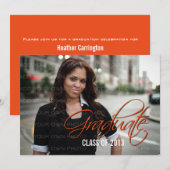 オレンジスクエレガントリプト写真卒業招待状 招待状 (正面/裏面)