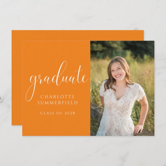 オレンジスクエレガントリプト卒業フォト招待状 招待状 (正面/裏面)