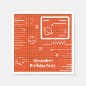 オレンジスクリーンスペースシップ宇宙テーマ誕生日 スタンダードカクテルナプキン (正面)