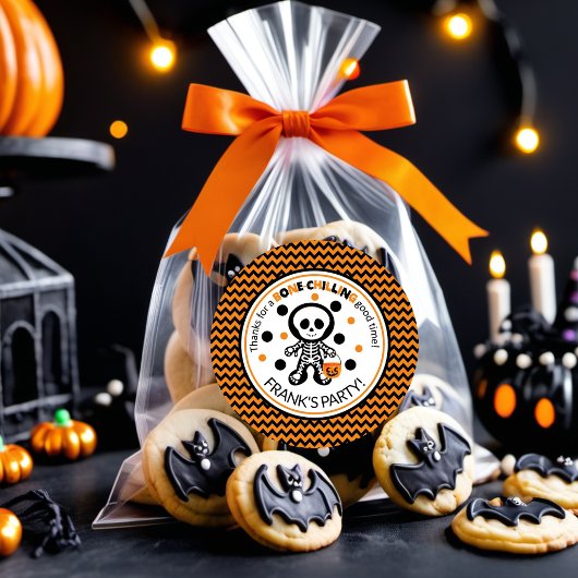 オレンジスケルトン不気味ボーイハロウィーン誕生日 ラウンドシール