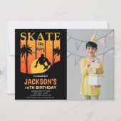 オレンジスケートボード誕生日招待状写真 招待状 (正面)