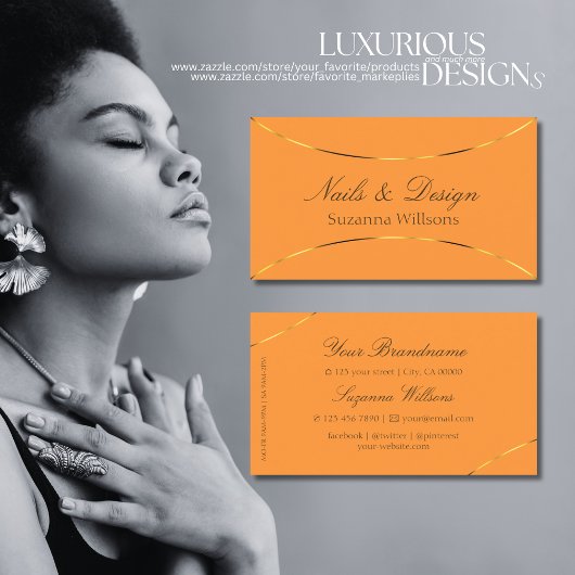 オレンジスタイリッシュとシメリー金ゴールドデコー縁どル 名刺